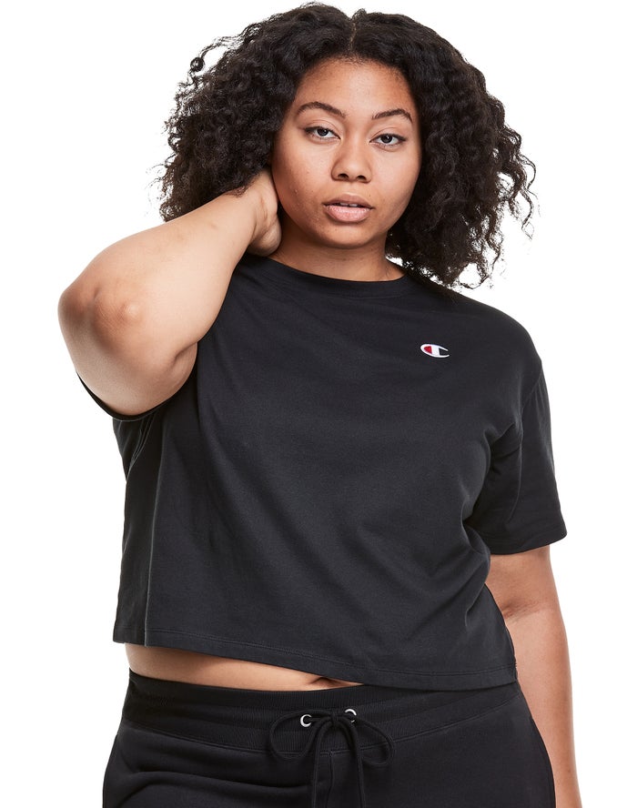 Champion Womens T-Shirt NZ - Plus Lightweight Cropped Black ( 2093-GETJK )